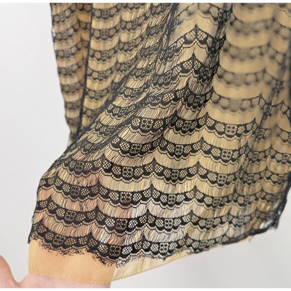 J.Crew Factory Black & Beige‎ Lace Overlay Blouse Short Sleeve Shirt Nylon Sz Sm - Picture 4 of 9